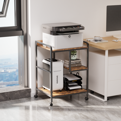3-Tier Rolling Printer Stand with Storage Shelves for Home Office