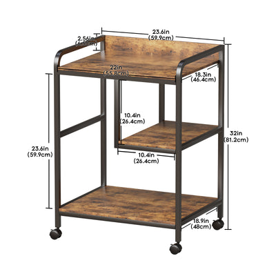 3-Tier Rolling Printer Stand with Storage Shelves for Home Office