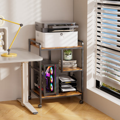 3-Tier Rolling Printer Stand with Storage Shelves for Home Office