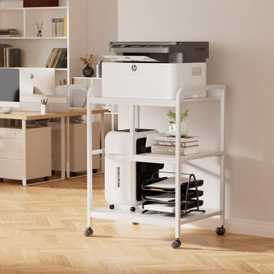 3-Tier Rolling Printer Stand with Storage Shelves for Home Office