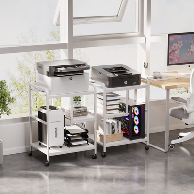 3-Tier Rolling Printer Stand with Storage Shelves for Home Office