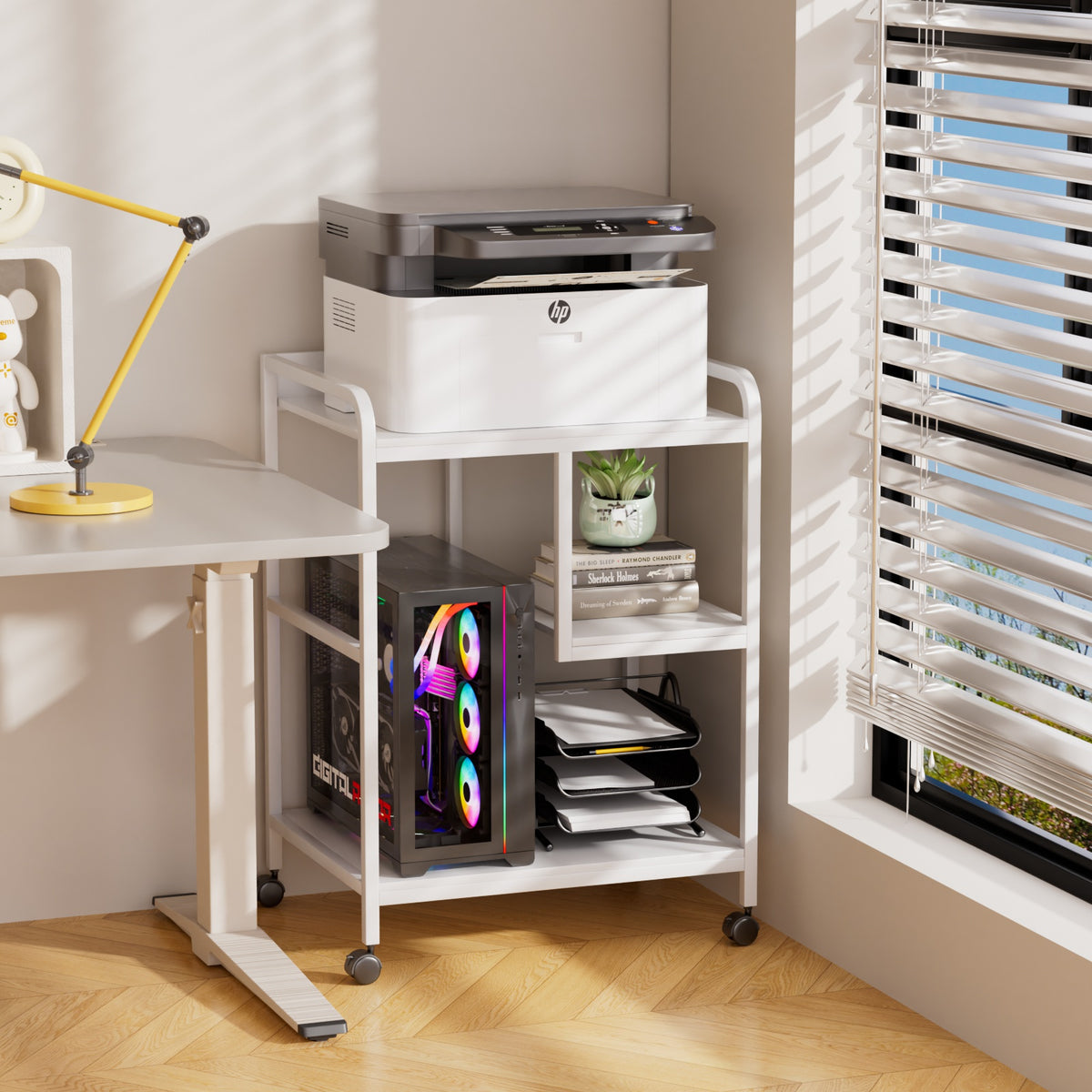 3-Tier Rolling Printer Stand with Storage Shelves for Home Office