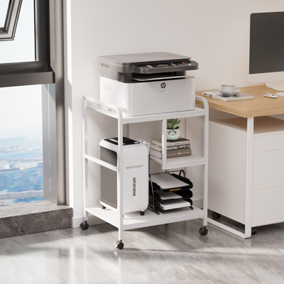 3-Tier Rolling Printer Stand with Storage Shelves for Home Office