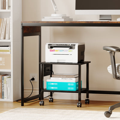 2-Tier Rolling Printer Stand with Power Outlets and USB Ports