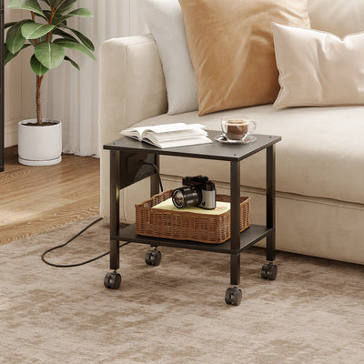 2-Tier Rolling Printer Stand with Power Outlets and USB Ports