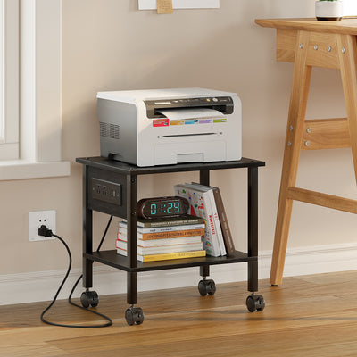 2-Tier Rolling Printer Stand with Power Outlets and USB Ports