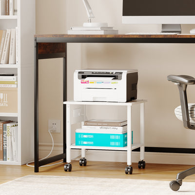 2-Tier Rolling Printer Stand with Power Outlets and USB Ports