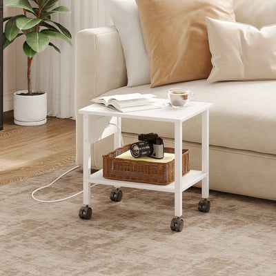 2-Tier Rolling Printer Stand with Power Outlets and USB Ports
