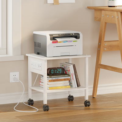 2-Tier Rolling Printer Stand with Power Outlets and USB Ports