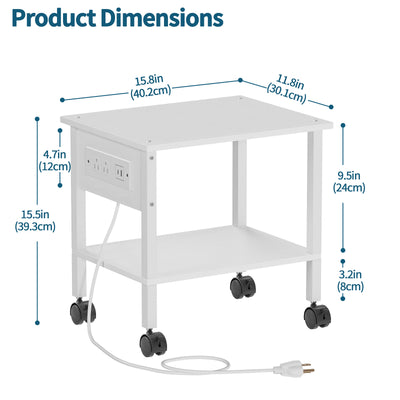 2-Tier Rolling Printer Stand with Power Outlets and USB Ports