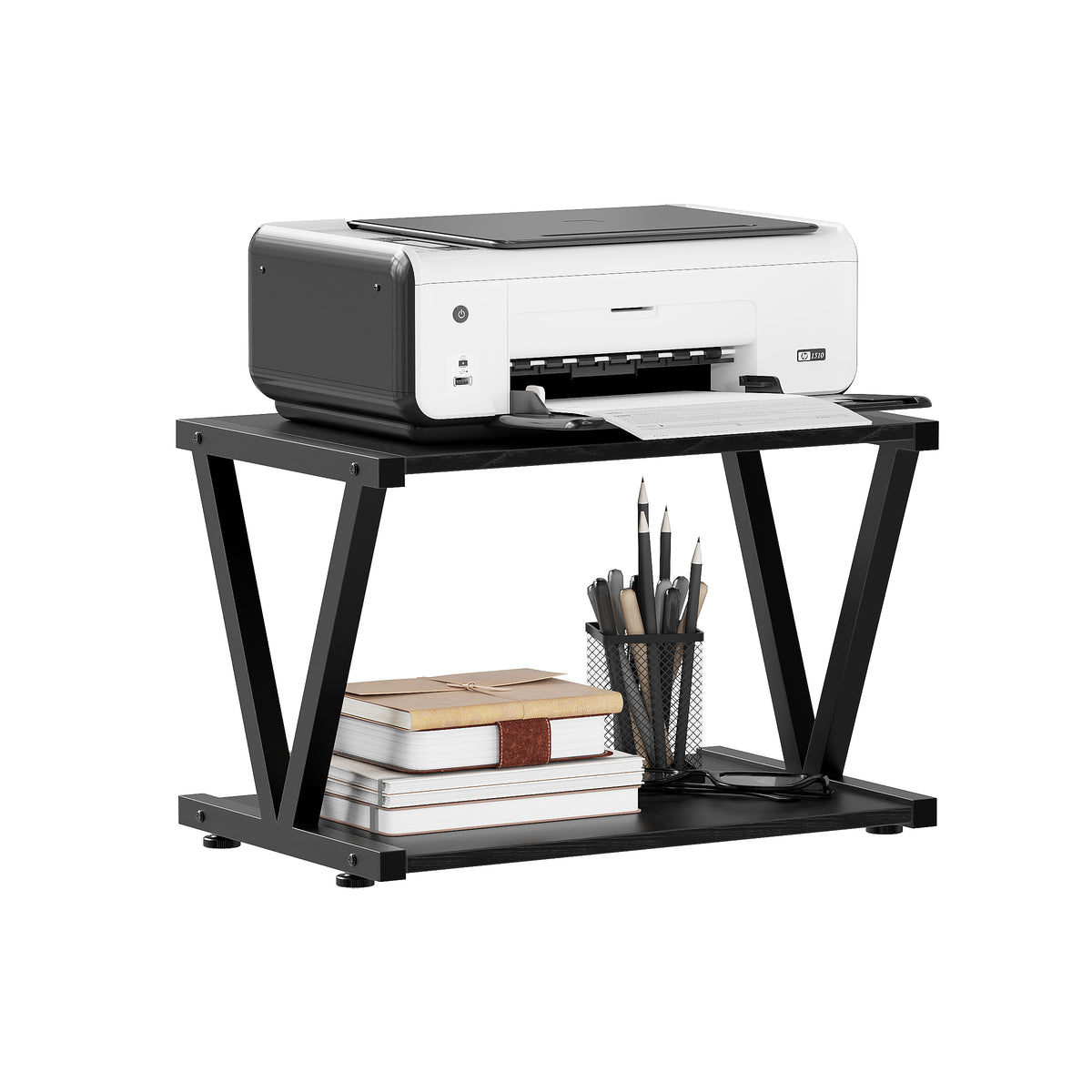 2-Tier Desktop Printer Stand with Storage Shelf for Home Office