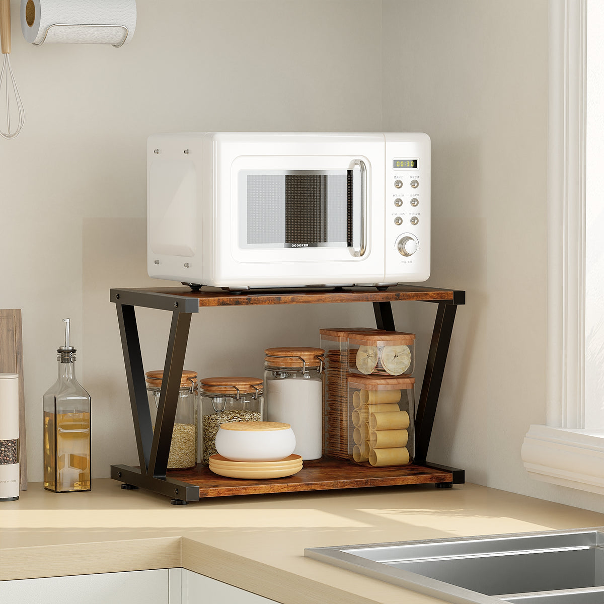 2-Tier Desktop Printer Stand with Storage Shelf for Home Office
