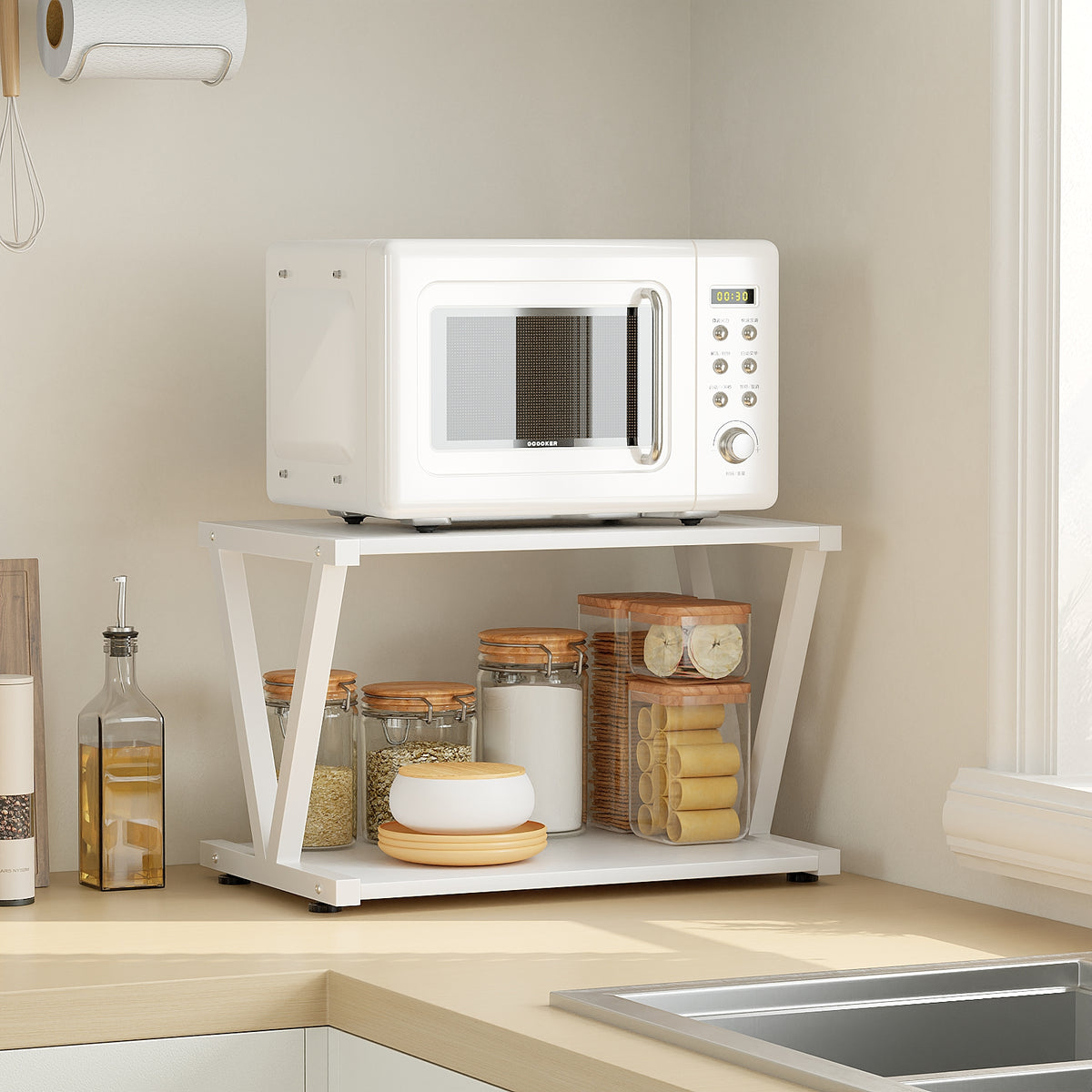 2-Tier Desktop Printer Stand with Storage Shelf for Home Office