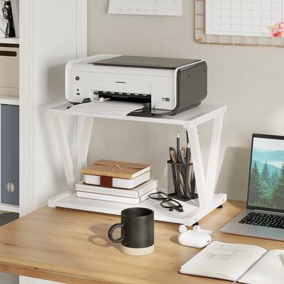 2-Tier Desktop Printer Stand with Storage Shelf for Home Office