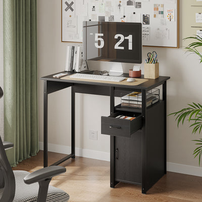 Computer Desk with Storage Drawer and Cabinet,Home Office Desk,Modern Study Writing Table for Small Spaces,Metal Frame PC Workstation