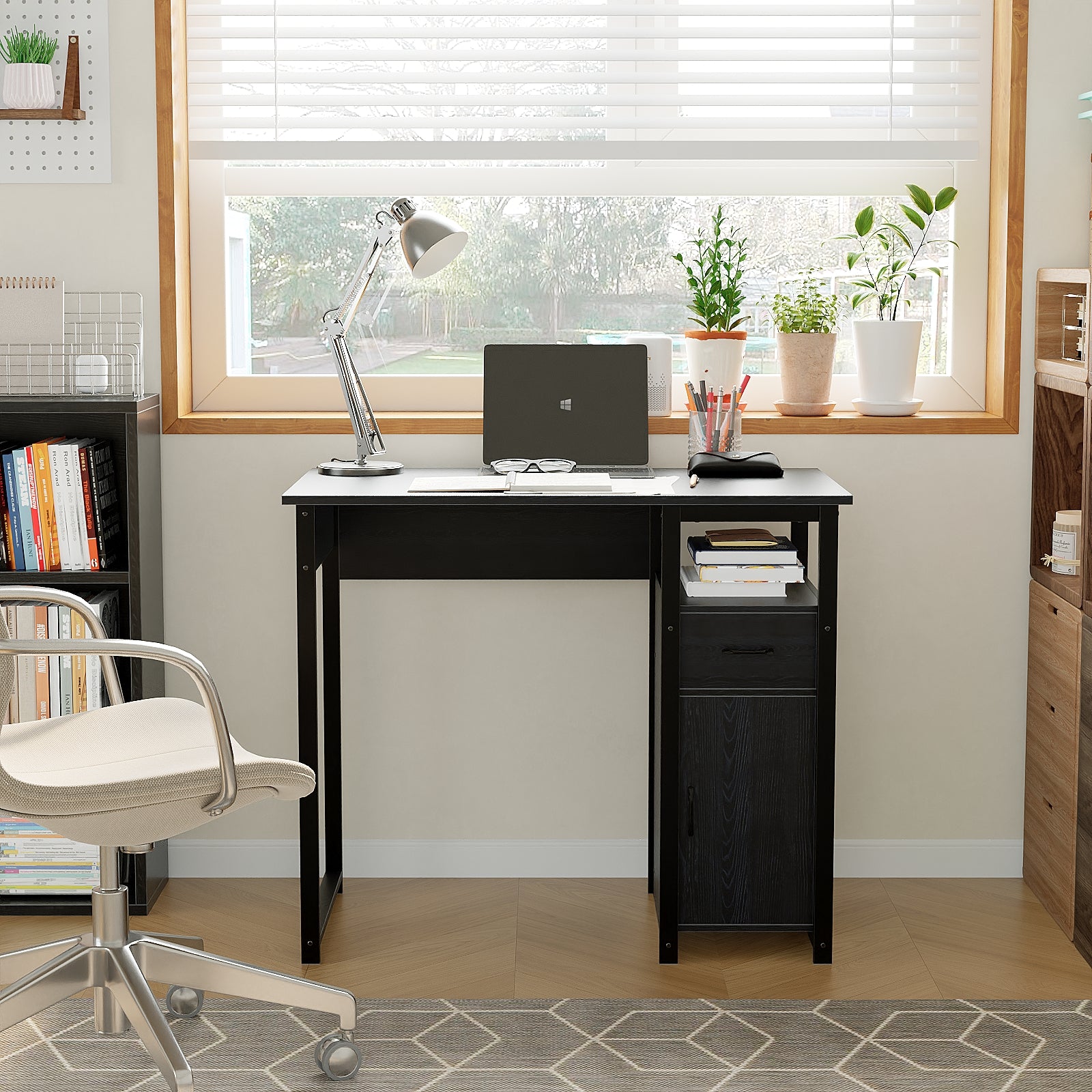 Computer Desk with Storage Drawer and Cabinet,Home Office Desk,Modern Study Writing Table for Small Spaces,Metal Frame PC Workstation