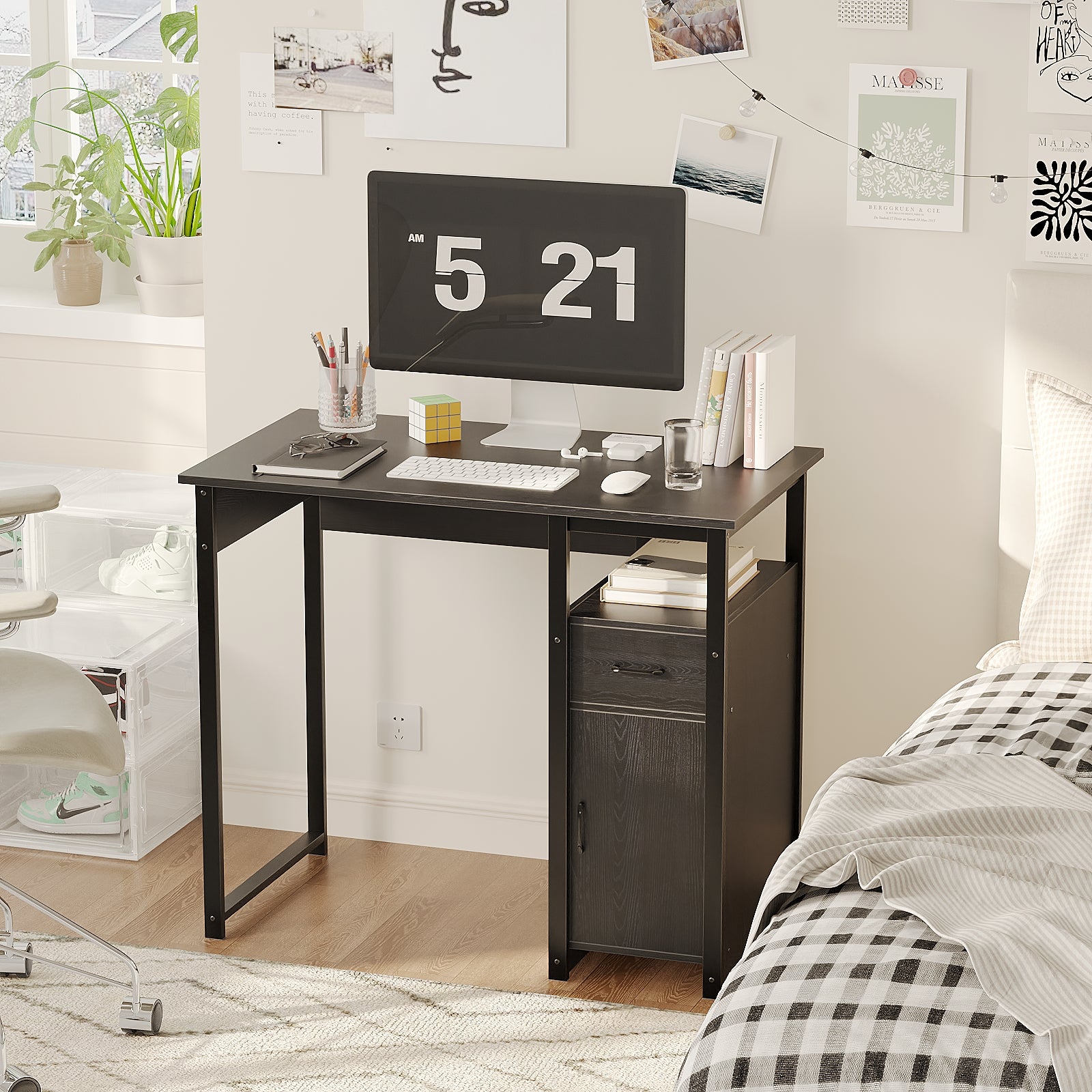 Computer Desk with Storage Drawer and Cabinet,Home Office Desk,Modern Study Writing Table for Small Spaces,Metal Frame PC Workstation