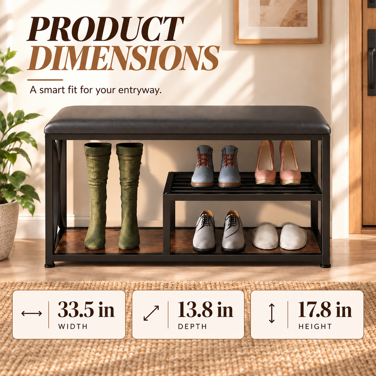 3-Tier Shoe Rack Bench with Padded Seat – Alisened