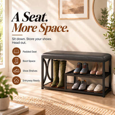 3-Tier Shoe Rack Bench with Padded Seat – Alisened