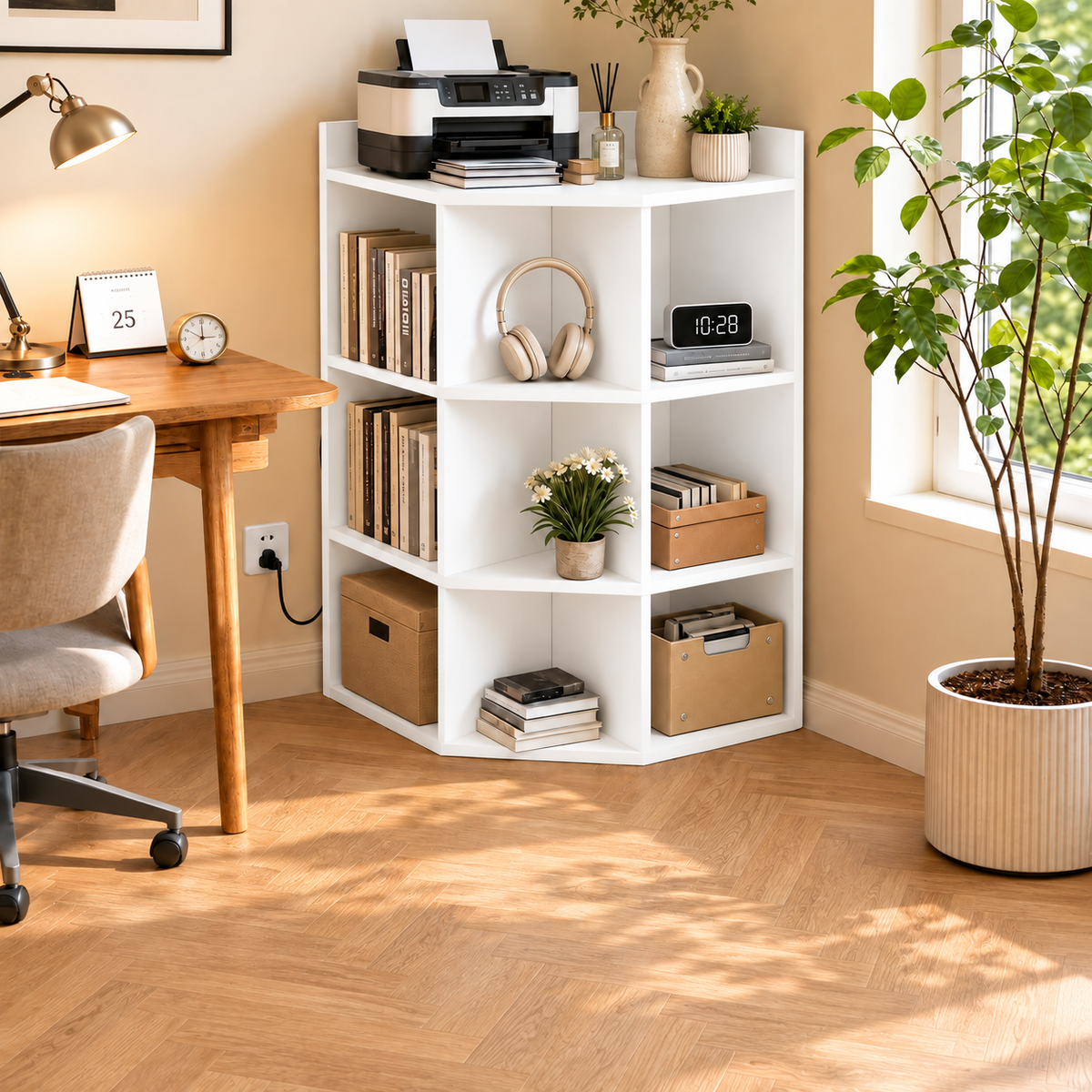 4-Tier Corner Storage Cabinet with USB Ports & Outlets, 9 Cubes