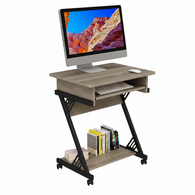 Computer Desk for Small Spaces with Wheels and Bottom Shelves