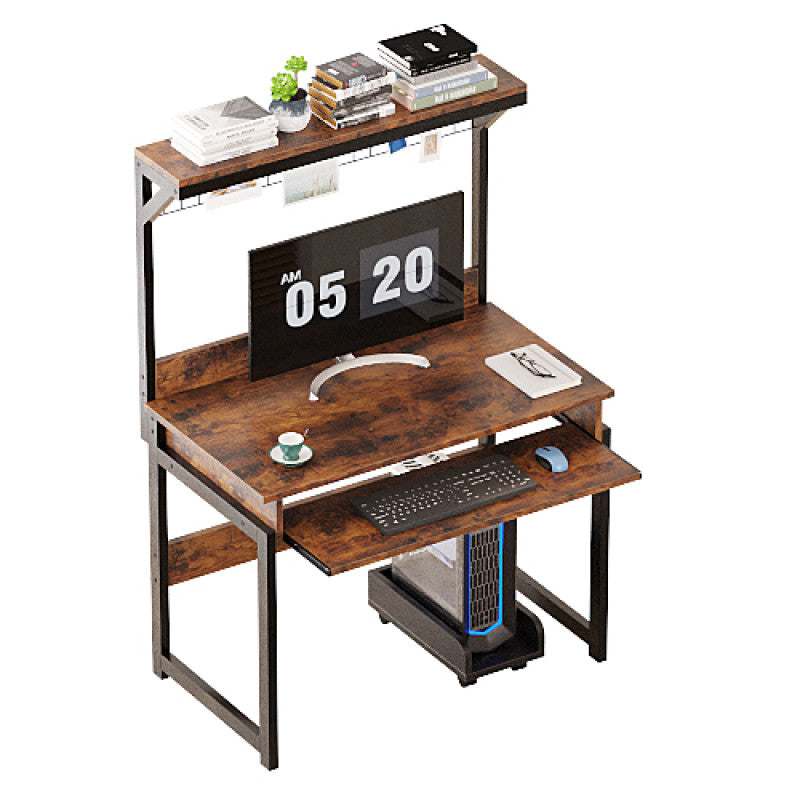 Compact Computer Desk with Hutch, Keyboard Tray and Storage Shelves