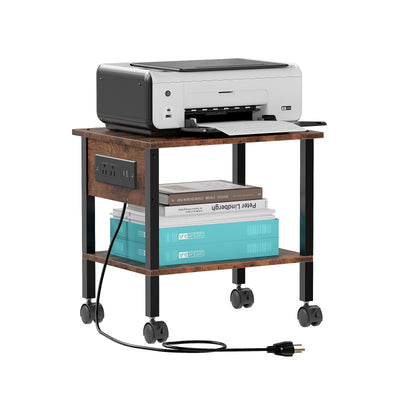 2-Tier Rolling Printer Stand with Power Outlets and USB Ports