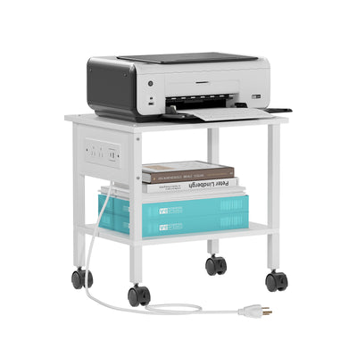 2-Tier Rolling Printer Stand with Power Outlets and USB Ports