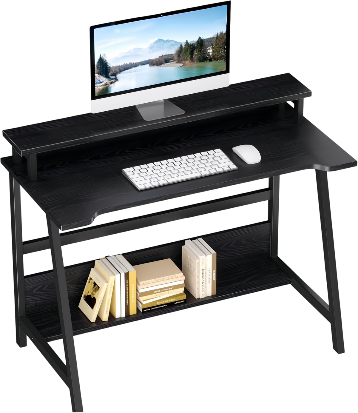 Compact Computer Desk with Storage Shelves for Small Spaces