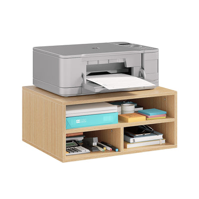 Desktop printer stand with three storage compartments in Natural Wood finish
