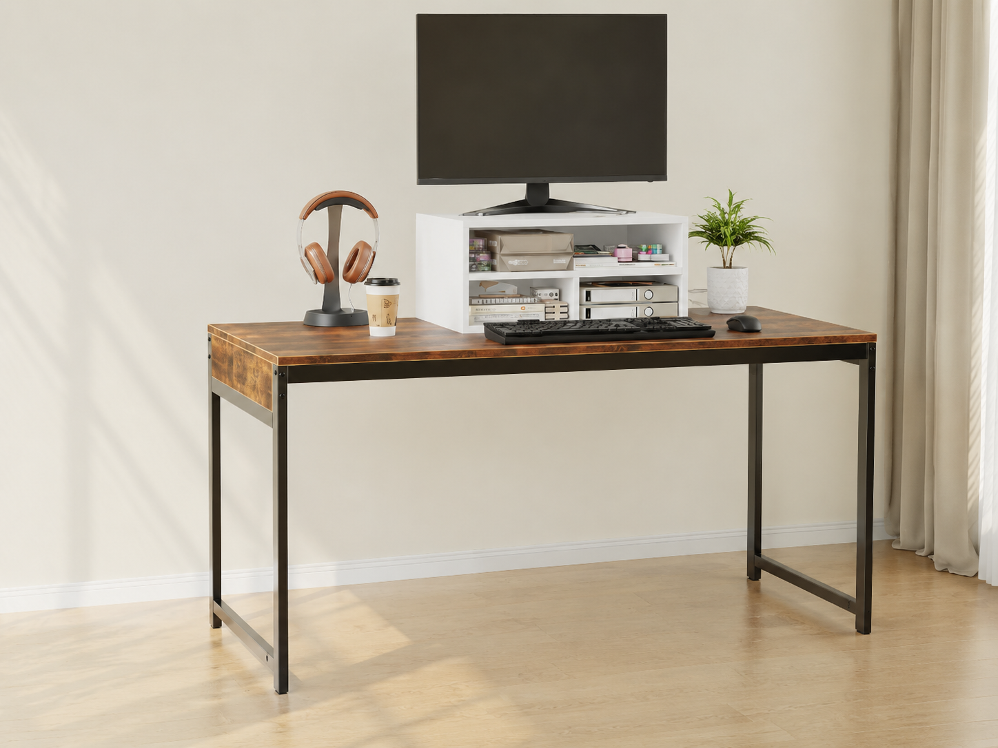 ALISENED white printer stand on a brown computer desk