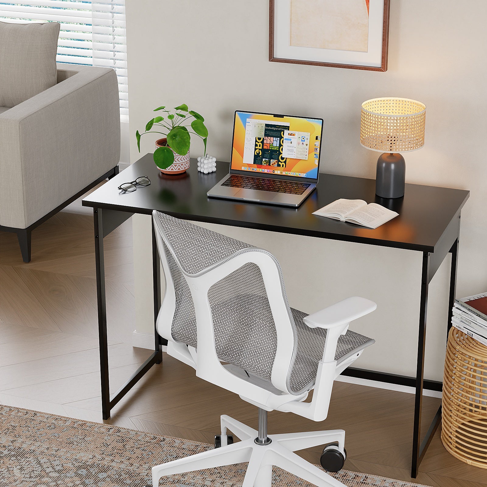 Modern Computer Desk with Sturdy Metal Frame for Home Office, Bedroom & Study