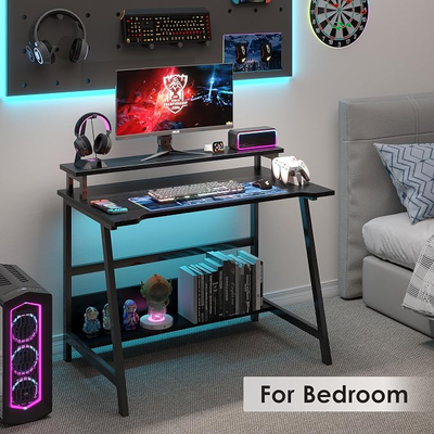Compact Computer Desk with Storage Shelves for Small Spaces