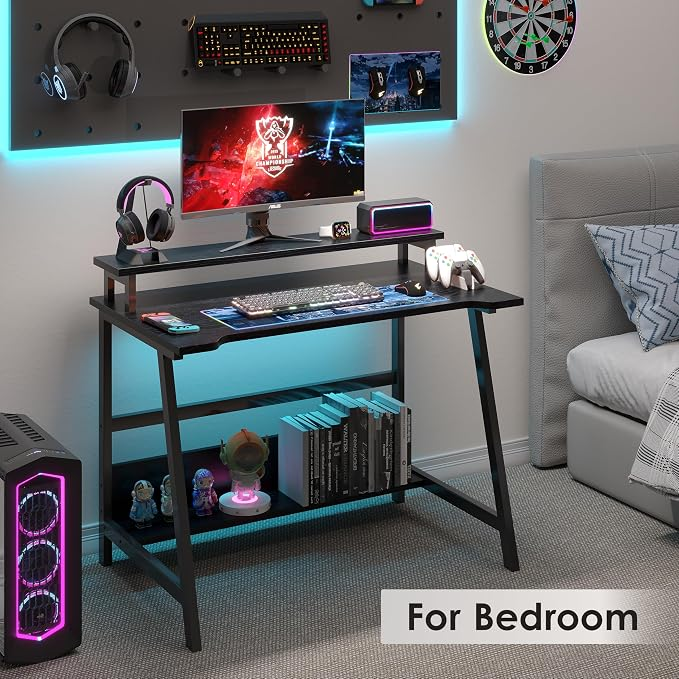 Compact Computer Desk with Storage Shelves for Small Spaces