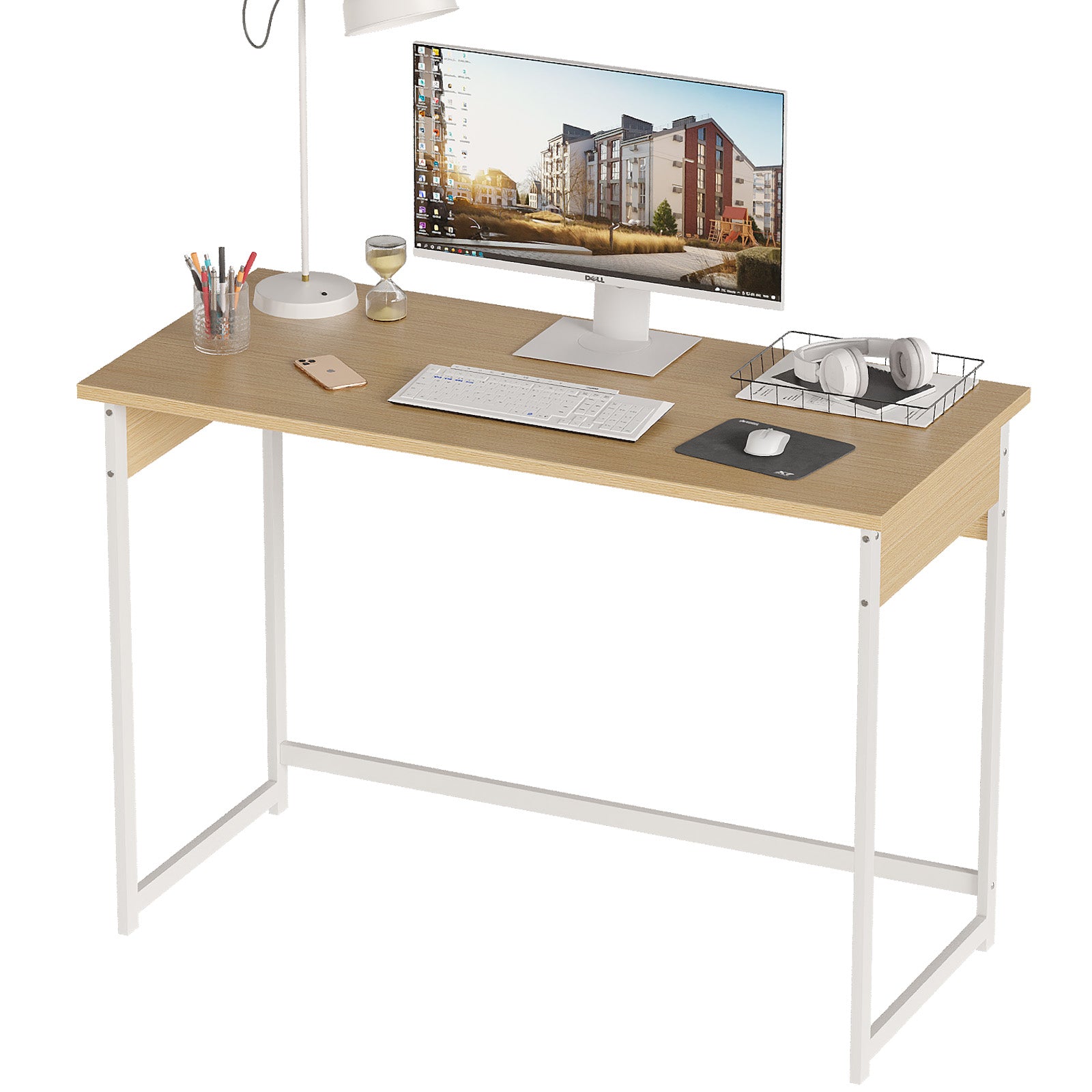 Alisened Computer Desk, Modern Simple Writing Desk with Sturdy Metal Frame, Multipurpose Home Office Workstation for Bedroom Study