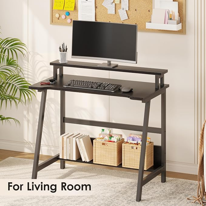 Compact Computer Desk with Storage Shelves for Small Spaces