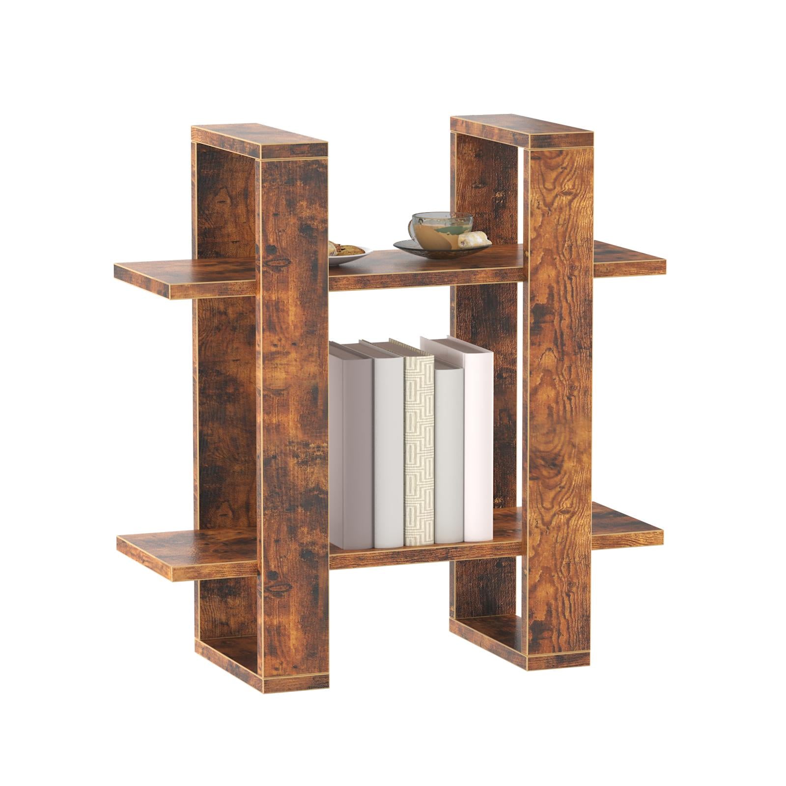 Wood Wall-Mounted Display Shelf with 2-Tier Design for Books, Décor, and Accessories