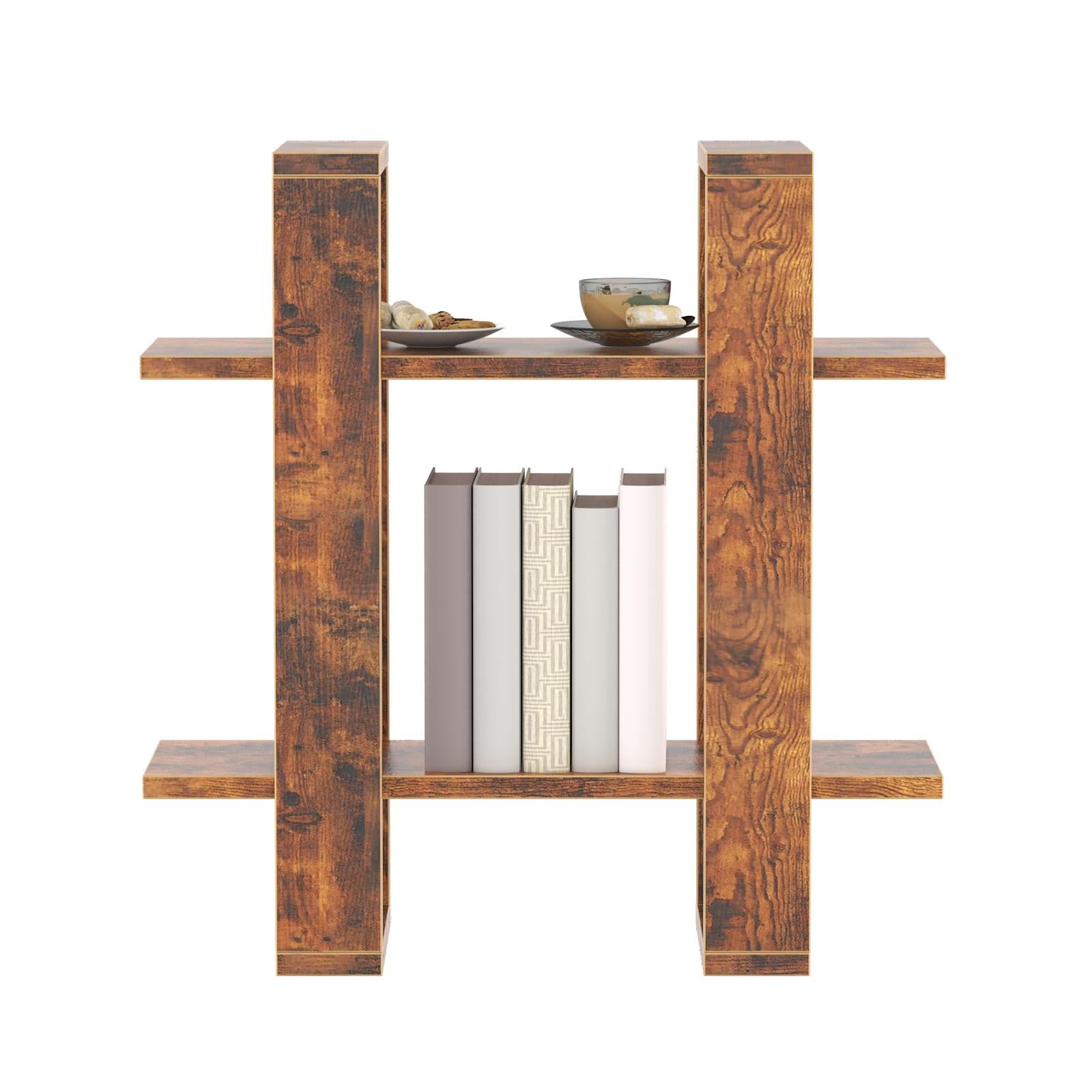Wood Wall-Mounted Display Shelf with 2-Tier Design for Books, Décor, and Accessories