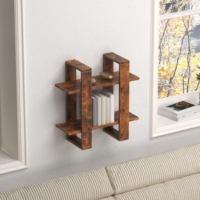Wood Wall-Mounted Display Shelf with 2-Tier Design for Books, Décor, and Accessories