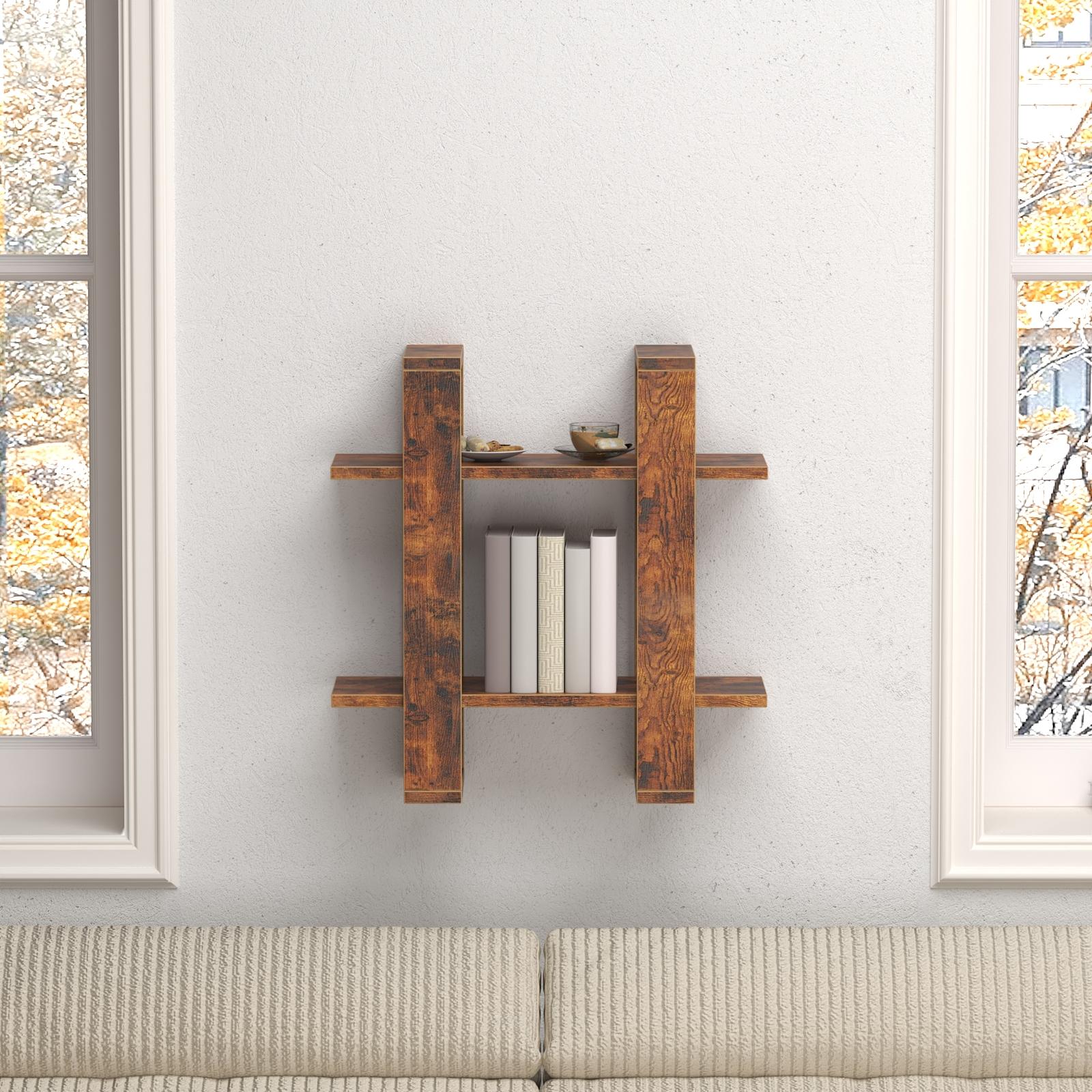 Wood Wall-Mounted Display Shelf with 2-Tier Design for Books, Décor, and Accessories