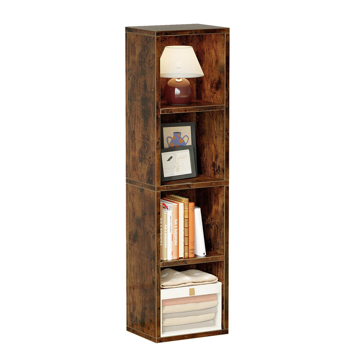 4-Tier Narrow Bookshelf, Tall Slim Cube Bookcase for Small Spaces