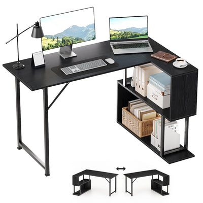 L-Shaped Computer Desk with Storage Shelves