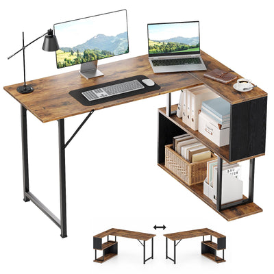 L-Shaped Computer Desk with Storage Shelves