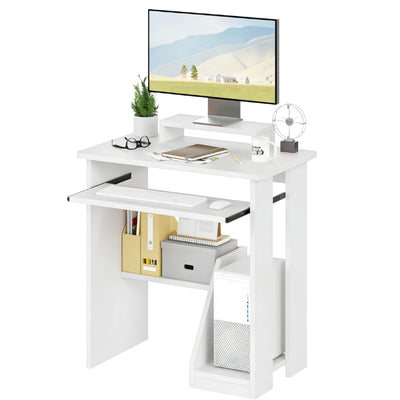 Compact Computer Desk with Monitor Stand, Keyboard Tray and Storage Shelves for Small Spaces