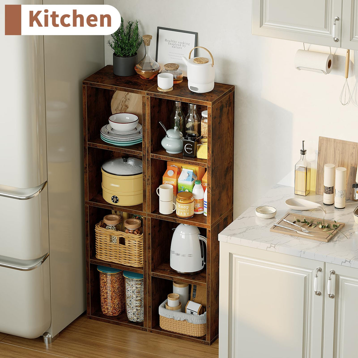 4-Tier Narrow Bookshelf, Tall Slim Cube Bookcase for Small Spaces