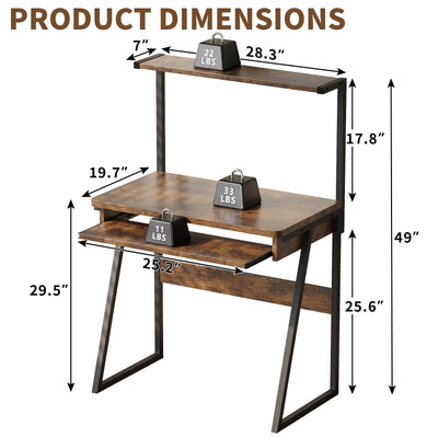Industrial Computer Desk with Keyboard Tray and Storage Shelves