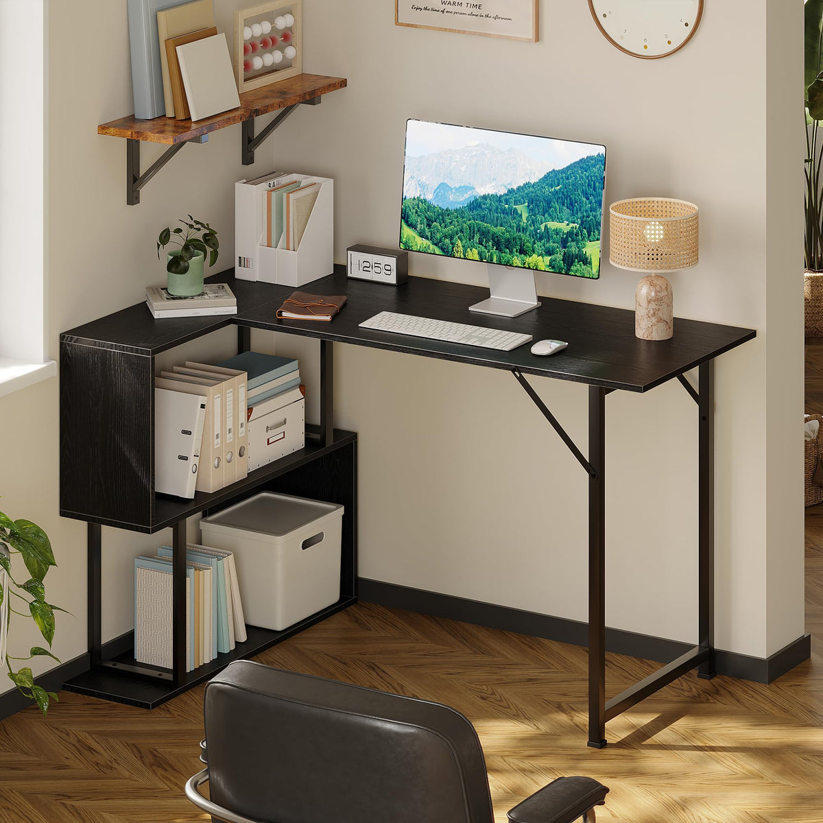 L-Shaped Computer Desk with Storage Shelves