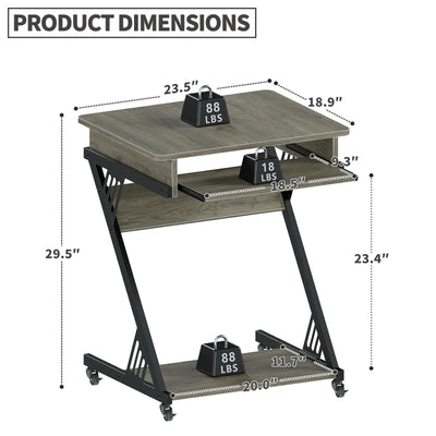 Rolling Computer Desk with Keyboard Tray and Storage Shelves