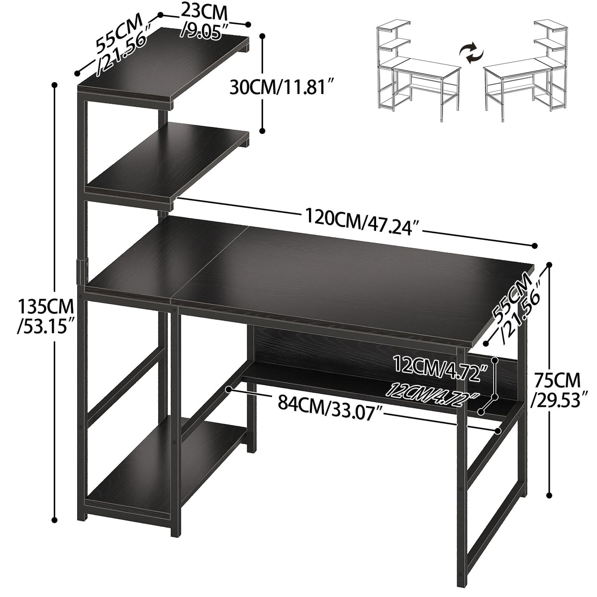 Computer Desk with 4-Tier Bookshelf for Home Office