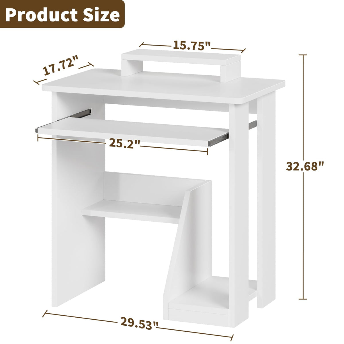Compact Computer Desk with Monitor Stand, Keyboard Tray and Storage Shelves for Small Spaces